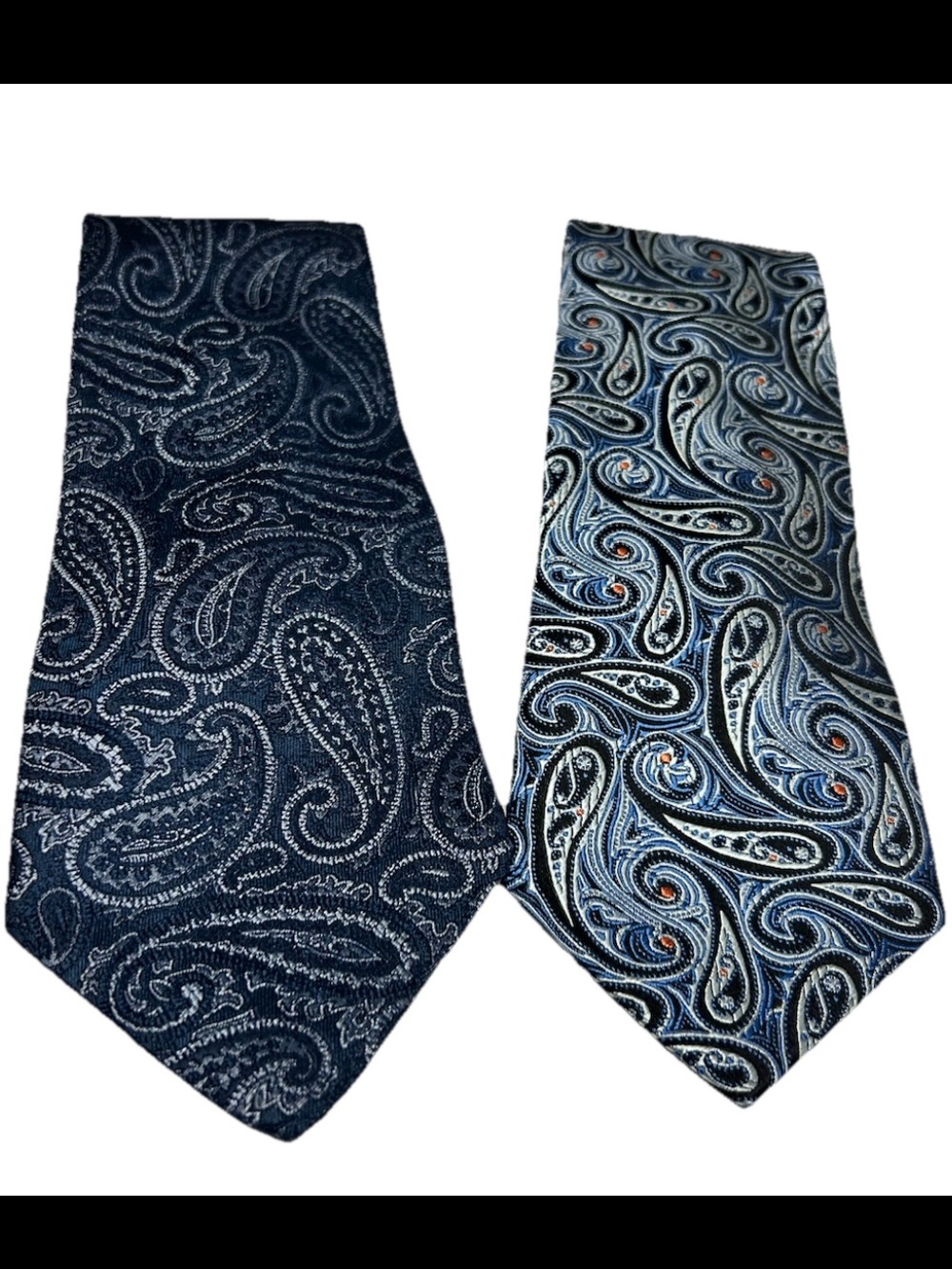Paul Fredrick Ties Lot Of 2 Silk Extra Long Blue Paisley Print